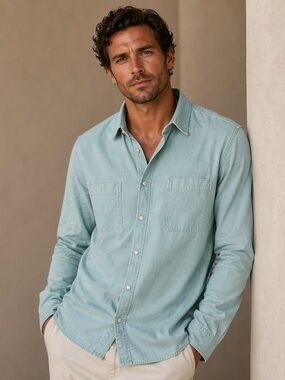 THE KOOPLES NWT Men’s Mint Denim Shirt Button Down Front Double Pocket